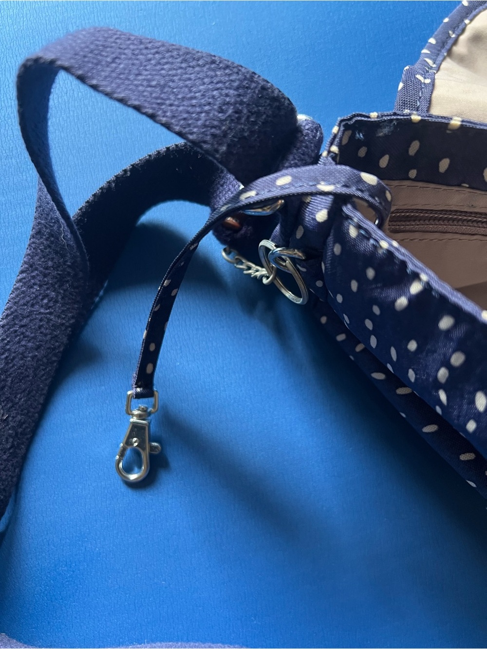 Kipling Navy Polka Dot Crossbody with Cream Trim. - Picture 8 of 11